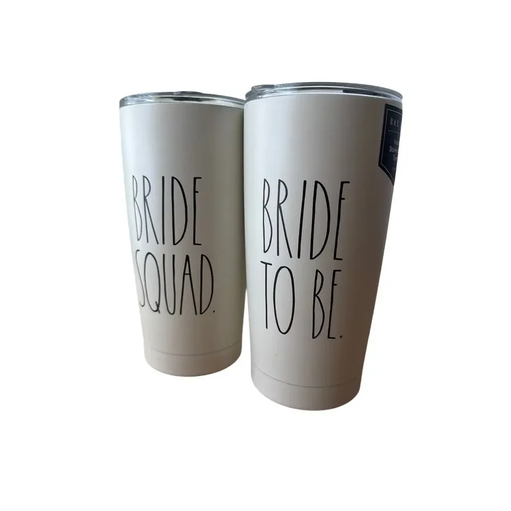 Rae Dunn Bride Squad & Bride To Be Stainless Steel Tumblers 17oz Set of 2 NWT